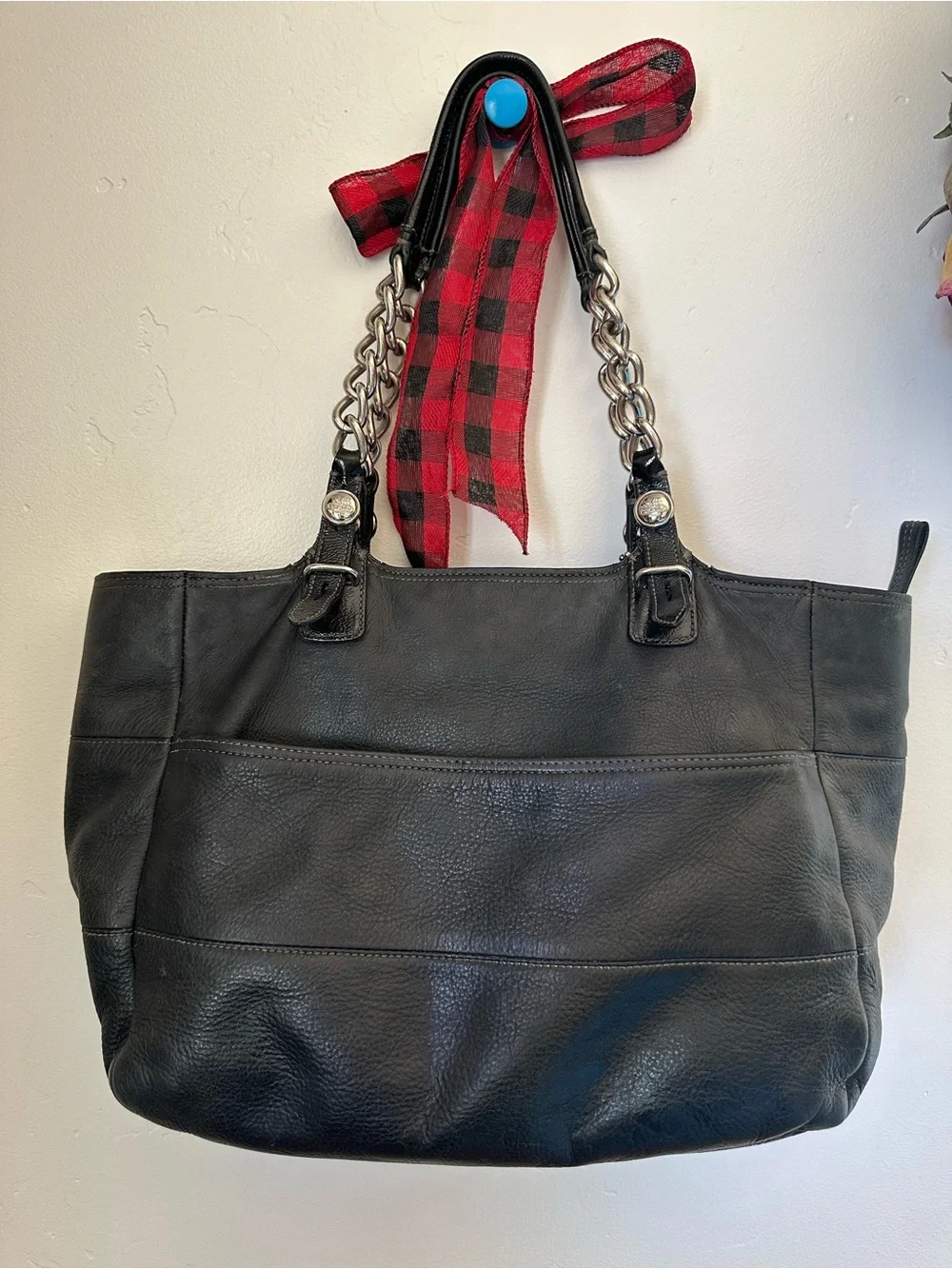 Coach Black Leather Chain-Handle Tote Bag